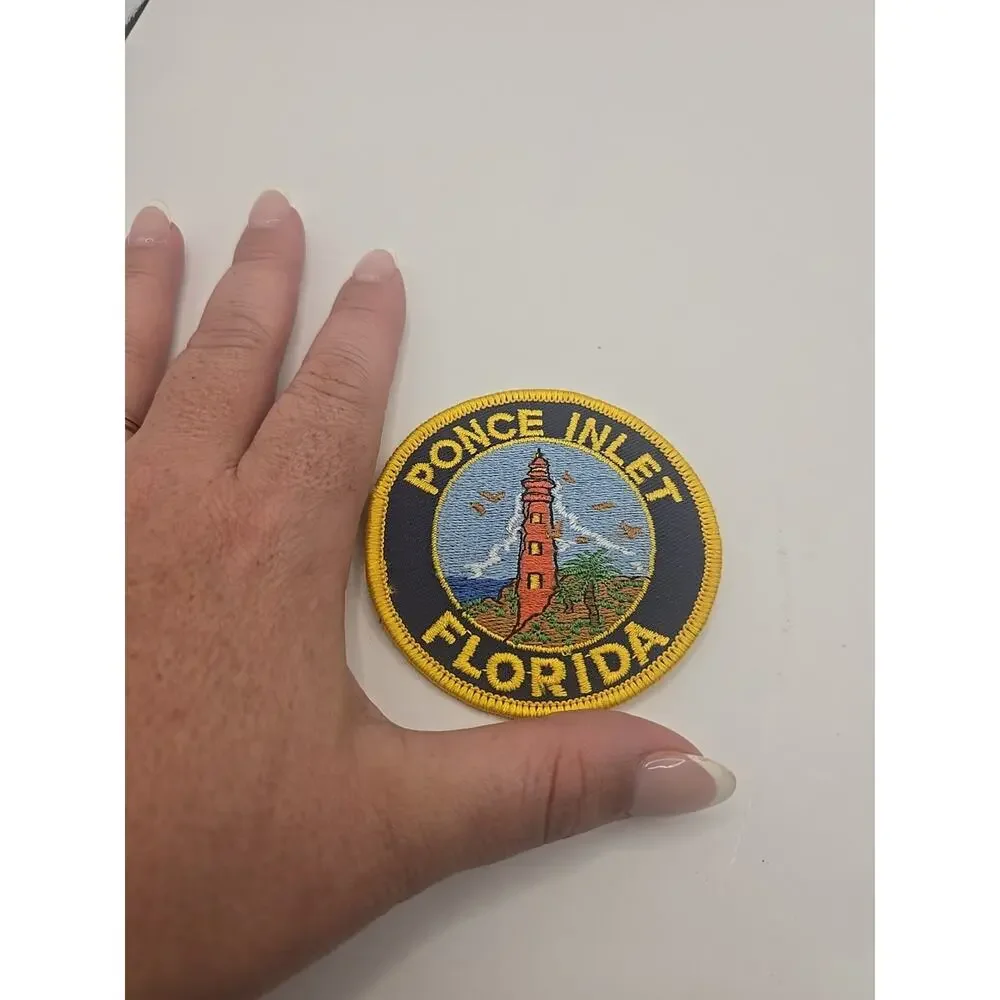 Embroidered Ponce Inlet Florida Patch Lighthouse‎ Souvenir Full Color Round 3